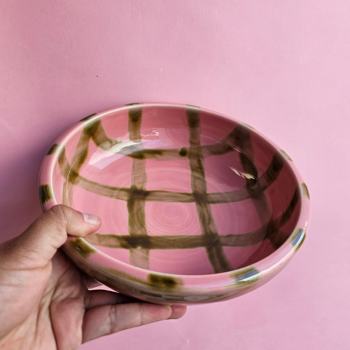 PINK OYSTER MUSHROOM PLAID PLATE BOWL