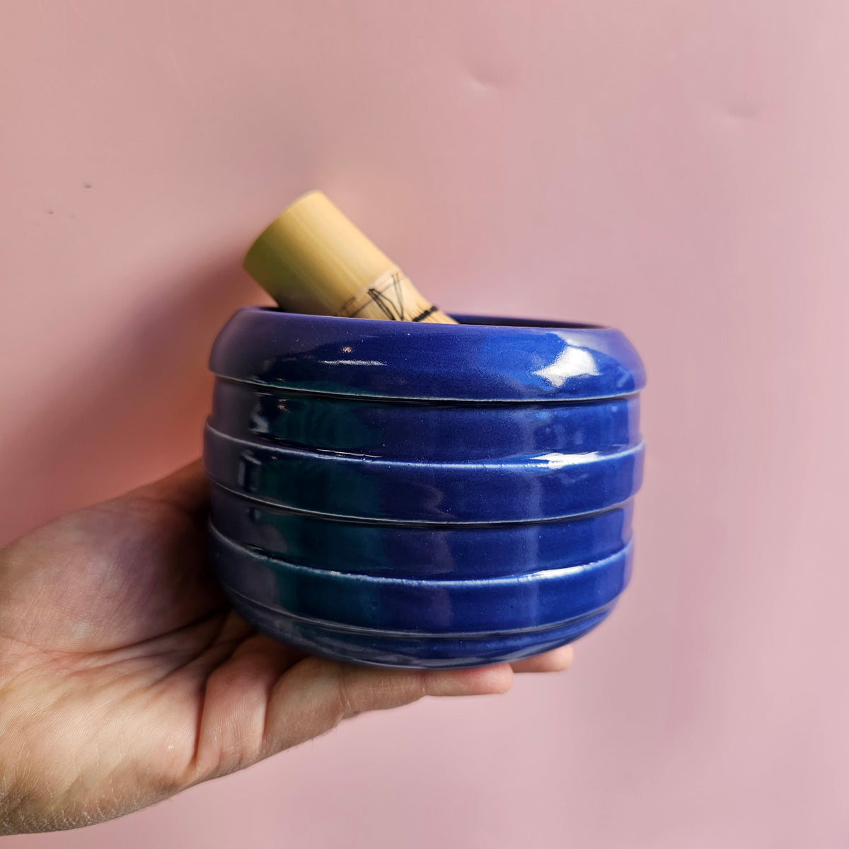 BLUE JEAN RIDGED MATCHA BOWL!